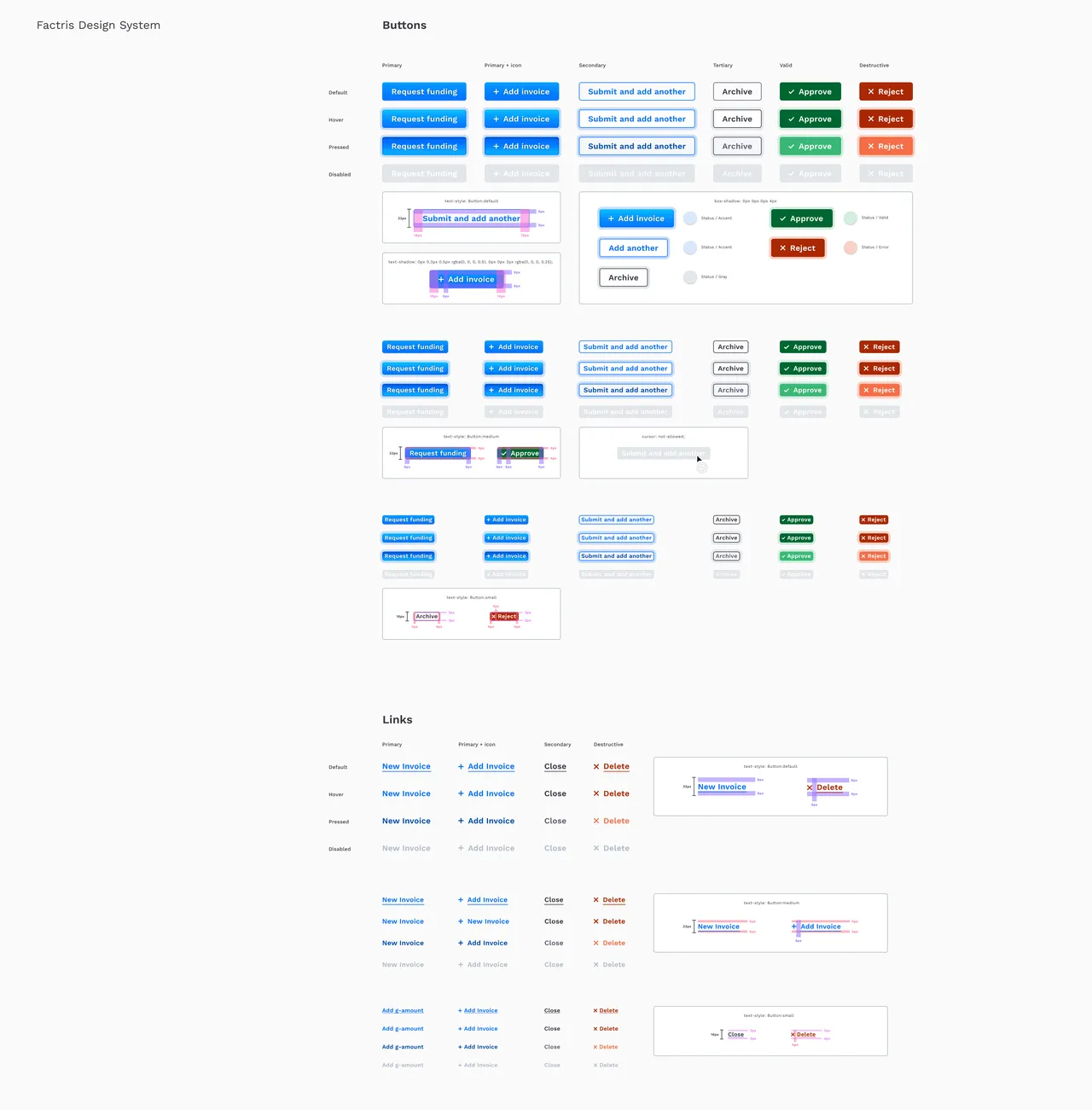 Factris design system buttons