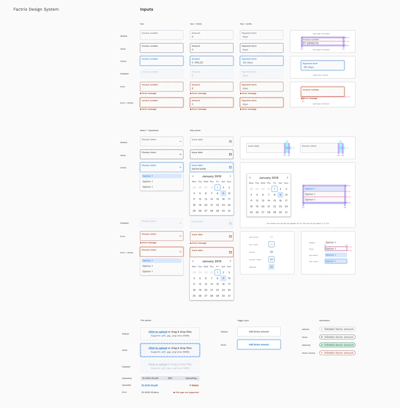 Factris design system input fields