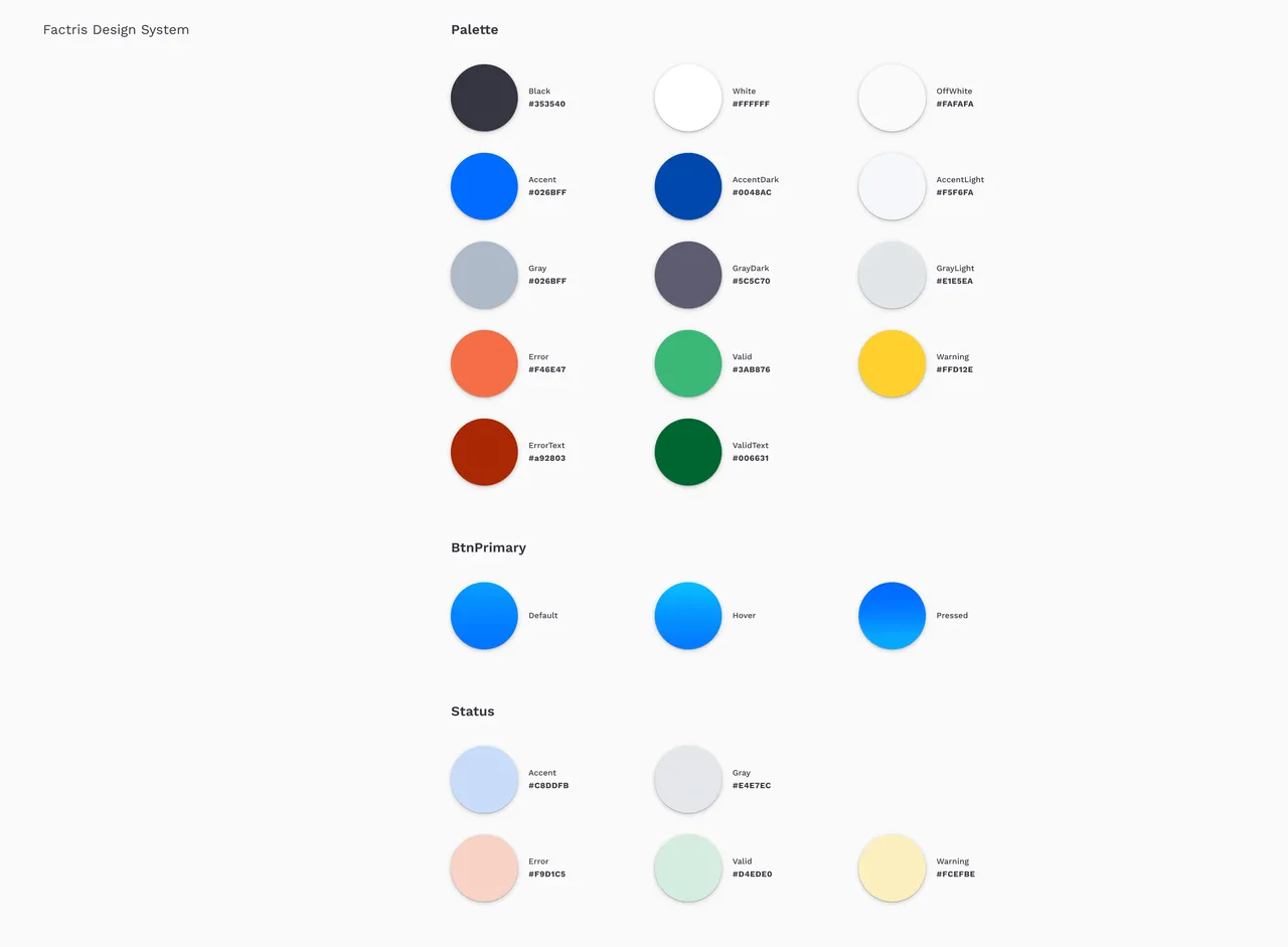 Factris design system color palette