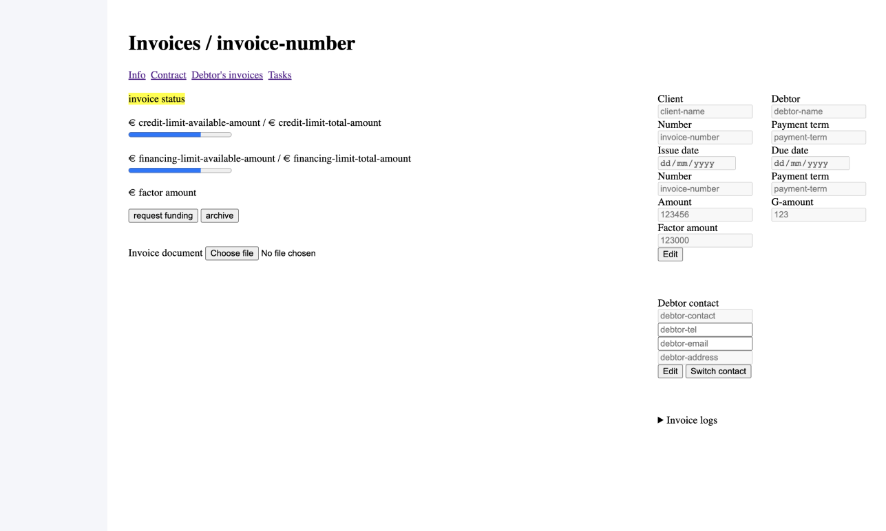 Rough wireframe of the invoice detail page
